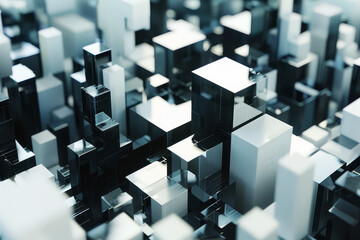 3D Rendering of abstract digital technology block structure. Rendering of abstract city block foundation. Motion texture in cubic form. AI Generative. 