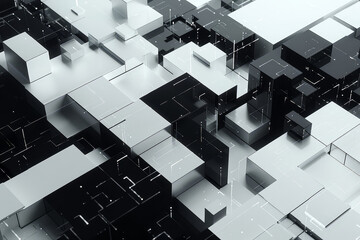 3D Rendering of abstract digital technology block structure. Rendering of abstract city block foundation. Motion texture in cubic form. AI Generative. 