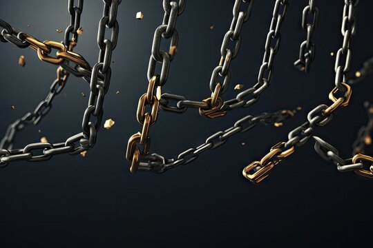 Old Hanging Chains Texture Background, Broken Chain Links Mockup, Thick Metal Chain