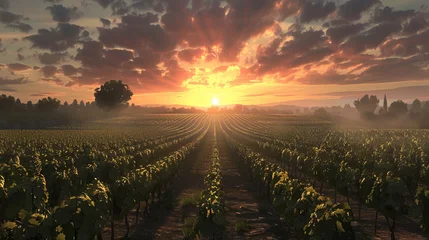 Foto op Plexiglas Beautiful sunset over the agricultural field, majestic rural landscape © standret