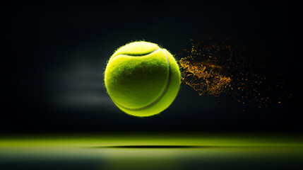 A detailed render of a tennis ball suspended in the air just after being served, the racket's motion blur captured, isolated on a precision serve background, emphasizing the skill and focus required
