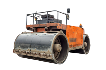 Road roller, big, heavy vehicle
isolated on white background