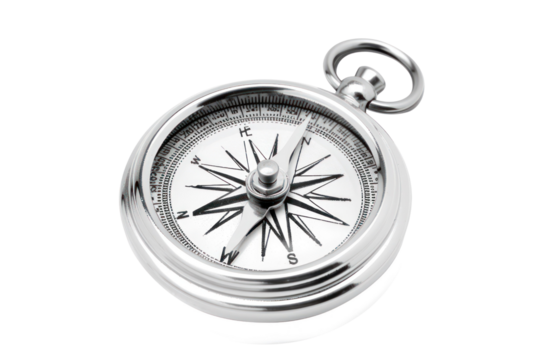 Compass, silver color, sparkles beautifully
isolated on white background