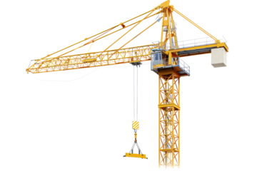 Crane, lifting things, building construction, yellow
isolated on white background