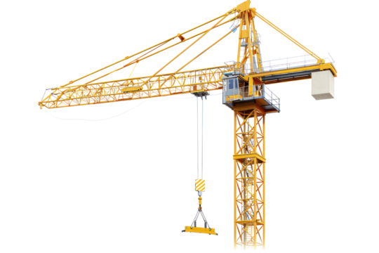 Crane, lifting things, building construction, yellow
isolated on white background