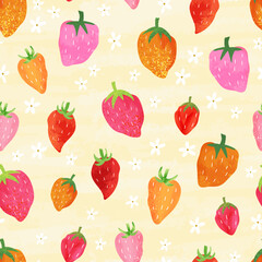 Lovely hand drawn strawberries seamless pattern, cute and colorful background, vector design