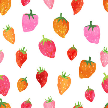Lovely hand drawn strawberries seamless pattern, cute and colorful background, vector design