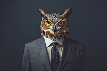 Owl in a Business Suit, Animal Businessman, Predatory Bird Dangerous Boss, Owl Headed Man