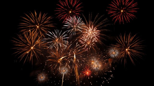 Festive firework salute burst isolated on a black background.