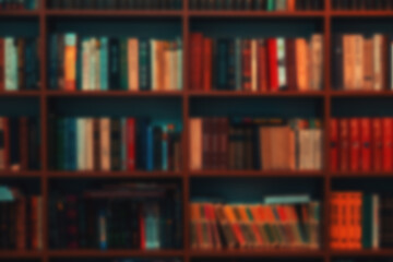 Many old books in a bookstore or library. Blurred. - obrazy, fototapety, plakaty
