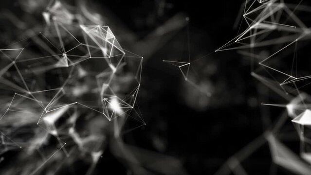 Animation of a black background with white lines and dots creating a intricate web-like pattern.