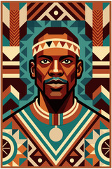 Stylized illustration of a man's face with african patterns, celebrating diversity and juneteenth