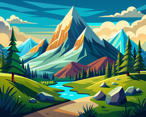 Fototapeta na wymiar Vector Illustration of Mountain Landscape for Adventure