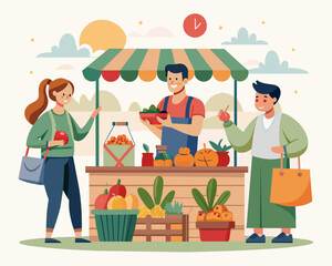 Minimalist Illustration of Happy Shopper Sampling Products