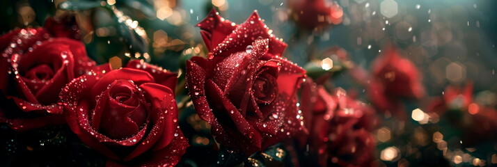 Enhance roses with a dusting of shimmering diamond dust or glitter, adding a touch of sparkle and extravagance to the floral arrangement. - obrazy, fototapety, plakaty