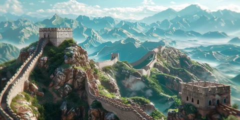 Fotobehang dynamic background for World Heritage Day, featuring iconic landmarks , the Great Wall of China. © Maximusdn