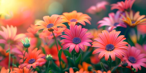 Fototapeta premium A background filled with vibrant and colorful flowers, evoking the beauty and freshness of springtime blooms.
