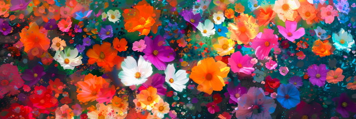 A background filled with vibrant and colorful flowers, evoking the beauty and freshness of...
