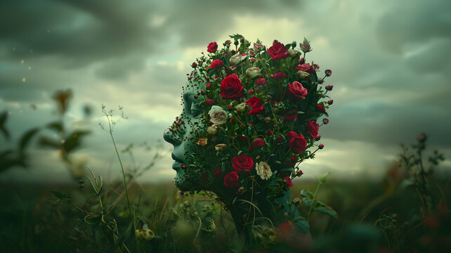woman head in flowers