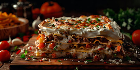 showcasing the intricate layers of a classic Mexican lasagna