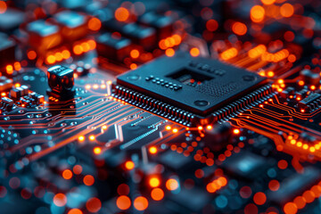 Microchip on a microcircuit. Background image - 782008309