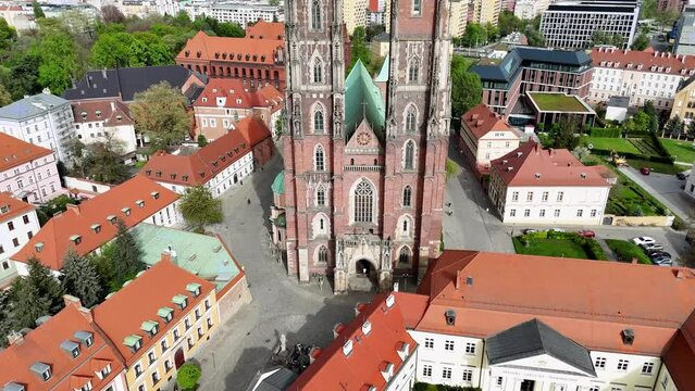 Aerial view of the Wrocław Cathedral (Cathedral of St. John the Baptist, Polish: Archikatedra św. Jana Chrzciciela)
