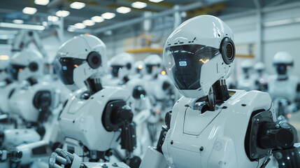 Fototapeta premium Cease in Motion: Robots Reflect on Future of Intelligent Manufacturing