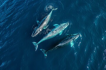 Fototapeta premium Family of whales in the ocean top view generated AI