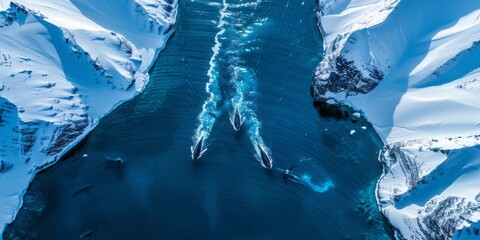 Family of whales in the ocean top view generated AI