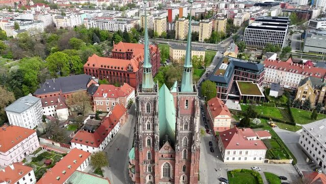 Aerial view of the Wrocław Cathedral (Cathedral of St. John the Baptist, Polish: Archikatedra św. Jana Chrzciciela)