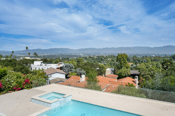 Backyard pool with mountain view in Encino, California