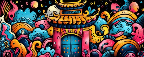 Vibrant china graffiti colorful background