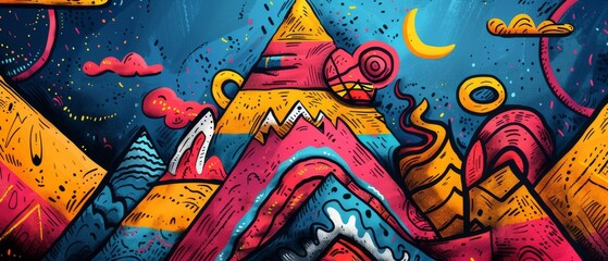 Vibrant pyramid graffiti colorful background