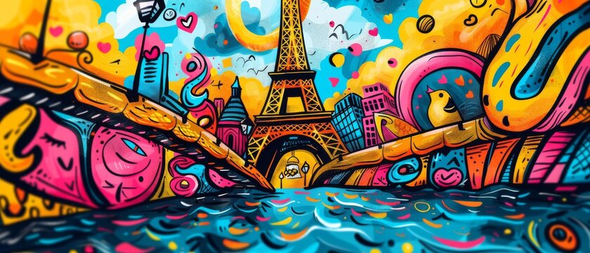 Vibrant Paris France graffiti colorful background