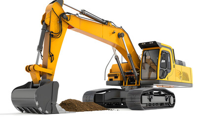 A vehicle is excavating a hole on the ground with construction equipment