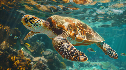 Fototapeta premium Turtle swimming underwater