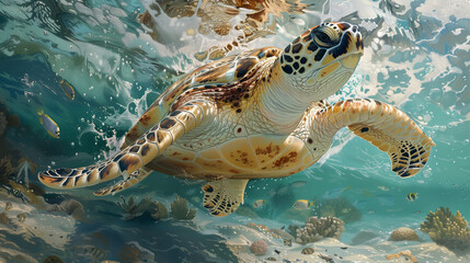 Obraz premium Turtle swimming underwater