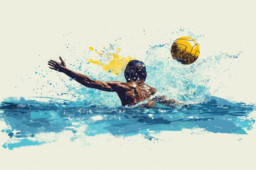 Water polo. Player with a ball in the pool. Logo. Illustration