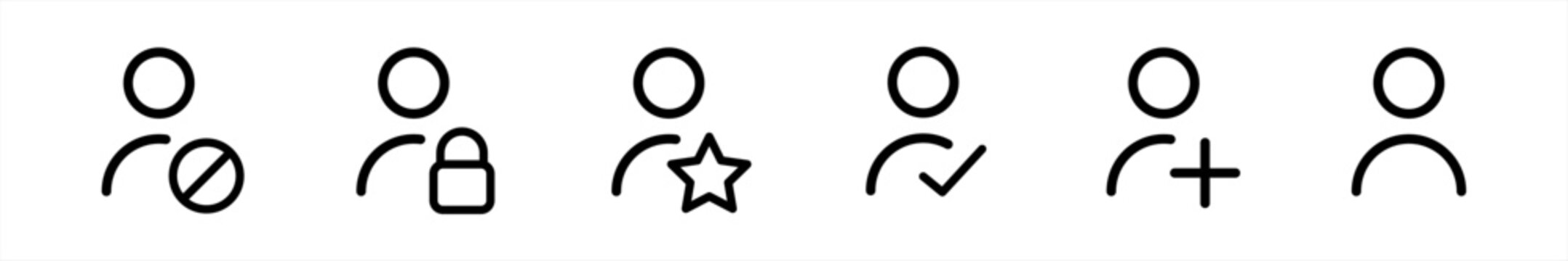User profile login or access authentication icon set in line style. Member Profile, Client, Recognition symbol. Account profile data valid check test signs, vector illustration.