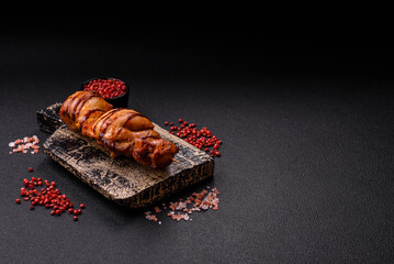 Delicious kebab of chicken or pork meat with salt, spices and herbs