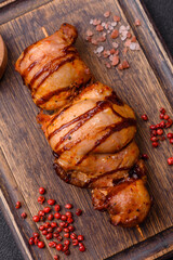 Delicious kebab of chicken or pork meat with salt, spices and herbs