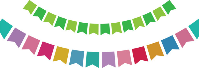 Obraz premium Carnival garland with flags. Decorative colorful party pennants for birthday celebration, festival and fair decoration