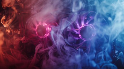 Obraz premium Vibrant abstract computer graphics hardware with a cooling system in motion, symbolizing technology and computing power.