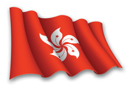 Realistic waving flag of Hong Kong