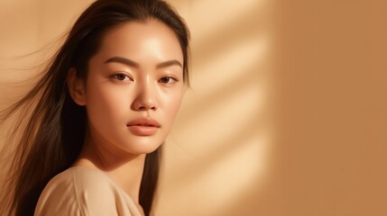 Portrait of beautiful young aisan woman. Beauty fresh skin, cosmetic concept.	