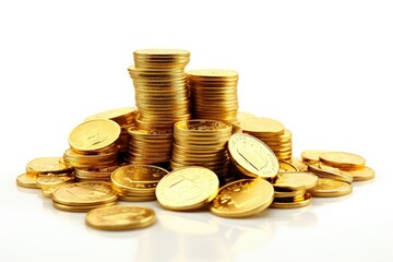 Stack of gold coins on white background