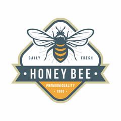 Honey bee emblem logo design vector illustration © ira