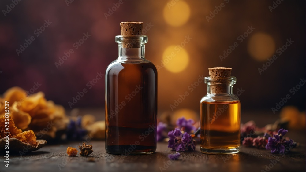 Wall mural myrrh background with aroma therapy massage essential oil bottle from generative ai