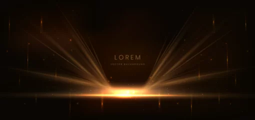 Poster Im Rahmen Abstract glowing gold diagonal lighting on dark  background with lighting effect and sparkle with copy space for text. Luxury design style. © Pramote