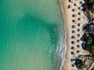 Fototapeta na wymiar Aerial top view by drone of tropical beach of Voulisma beach, Istron, Crete, Greece.